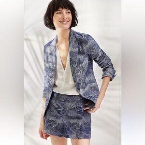 Anthropologie Cartonnier Navy Fern Brocade Smart Suit Jacket Womens Size 10